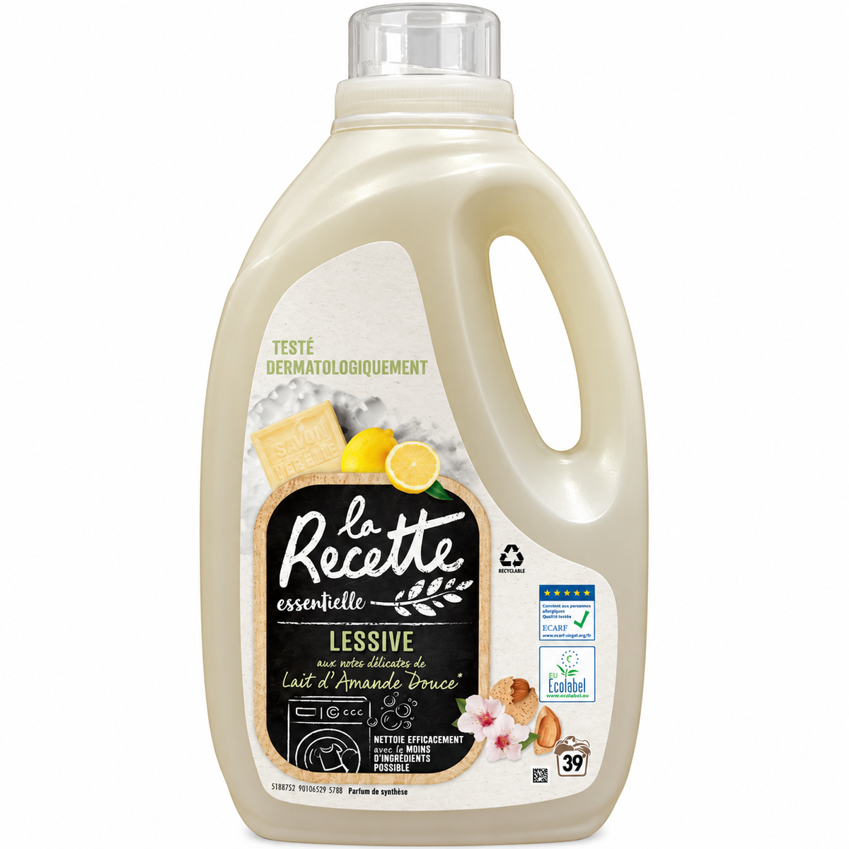 LA RECETTE ESSENTIELLE – LESSIVE LIQUIDE LAIT D’AMANDE DOUCE – 39 LAVAGES