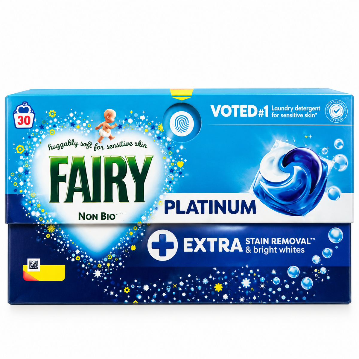 Fairy Platinum Extra Non Bio – 30 Capsules de Lessive – Peaux Sensibles – Détachage & Éclat du Blanc