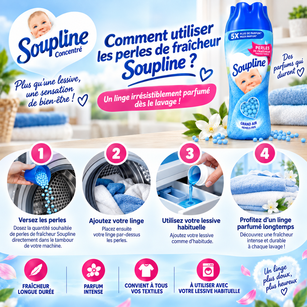SOUPLINE CONCENTRÉ – PACK ADOUCISSANT 1.8L + PERLE DE LINGE 230GR