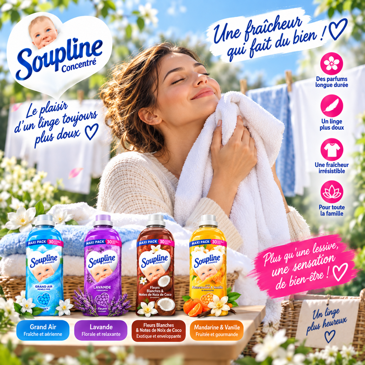 SOUPLINE CONCENTRÉ – PACK ADOUCISSANT 1.8L + PERLE DE LINGE 230GR