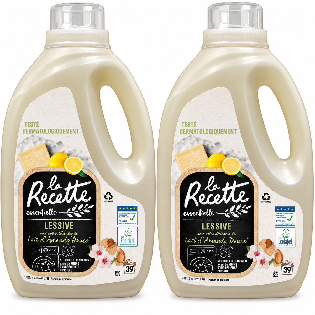 LA RECETTE ESSENTIELLE – LESSIVE LIQUIDE LAIT D’AMANDE DOUCE – 39 LAVAGES