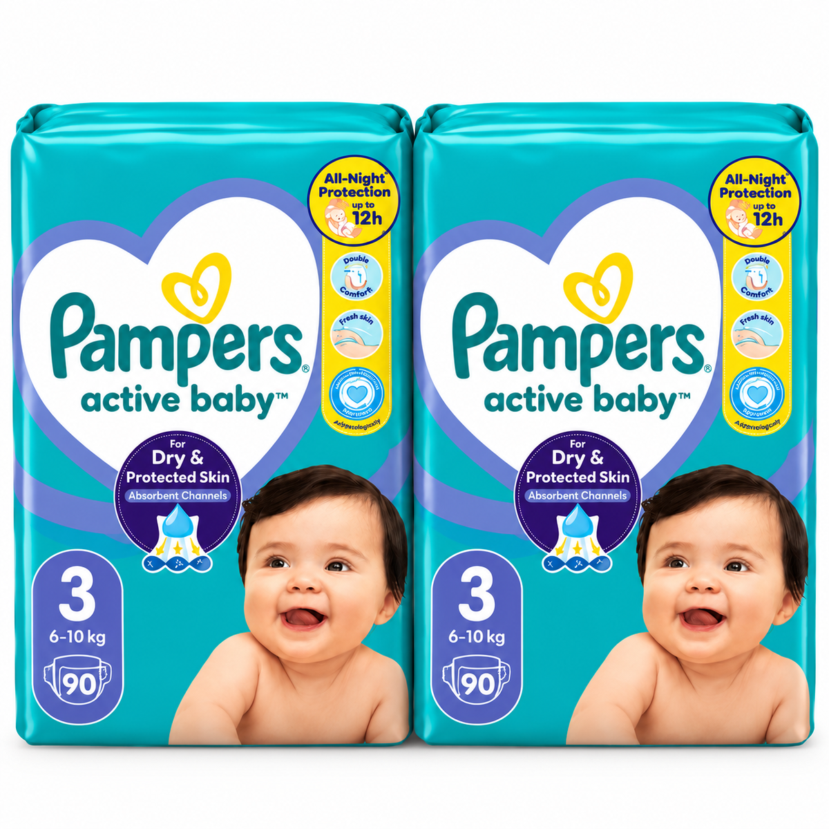 PAMPERS ACTIVE BABY – TAILLE 3 – 90 COUCHES – 6 À 10 KG