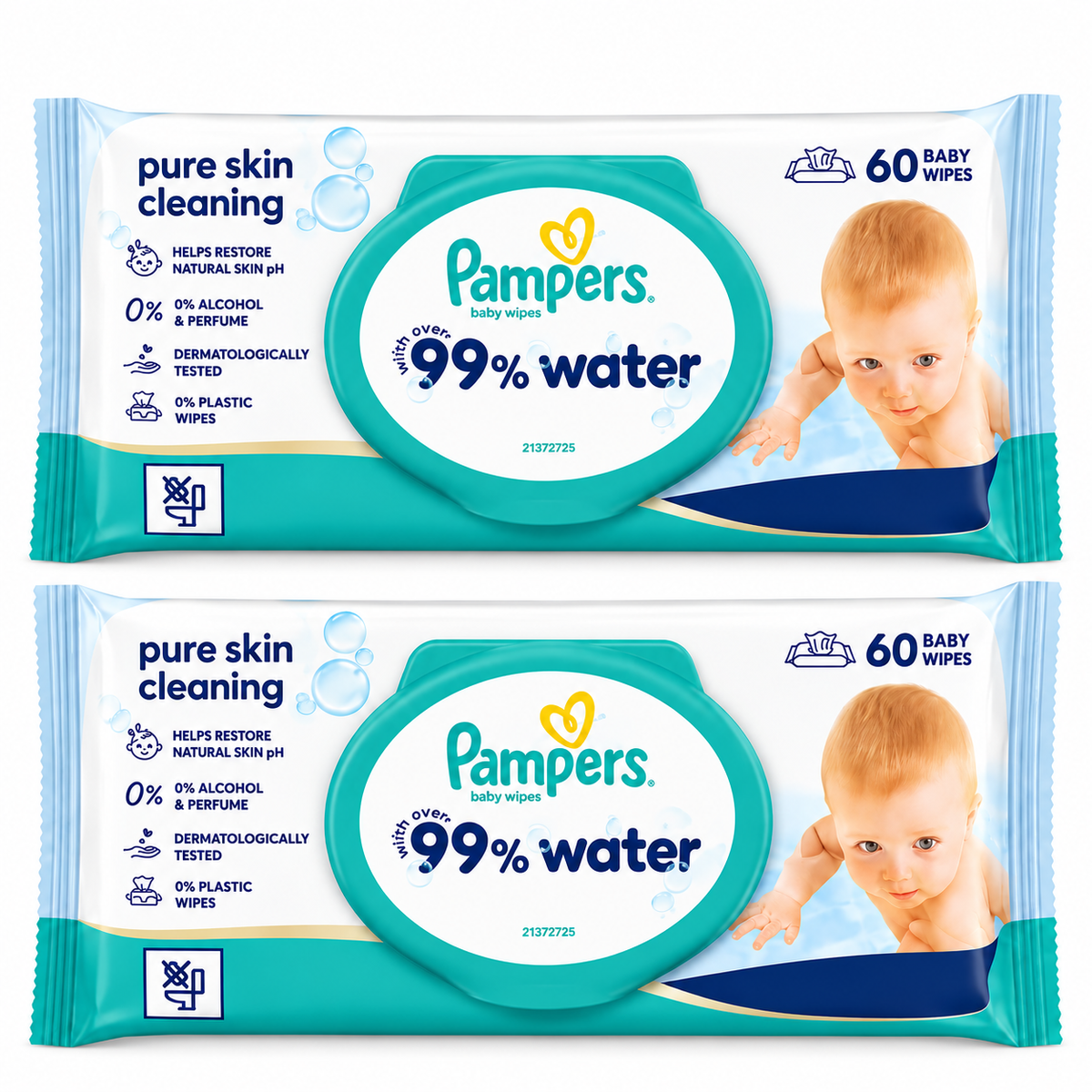 PAMPERS 99% WATER PURE SKIN CLEANING – 60 LINGETTES BÉBÉ