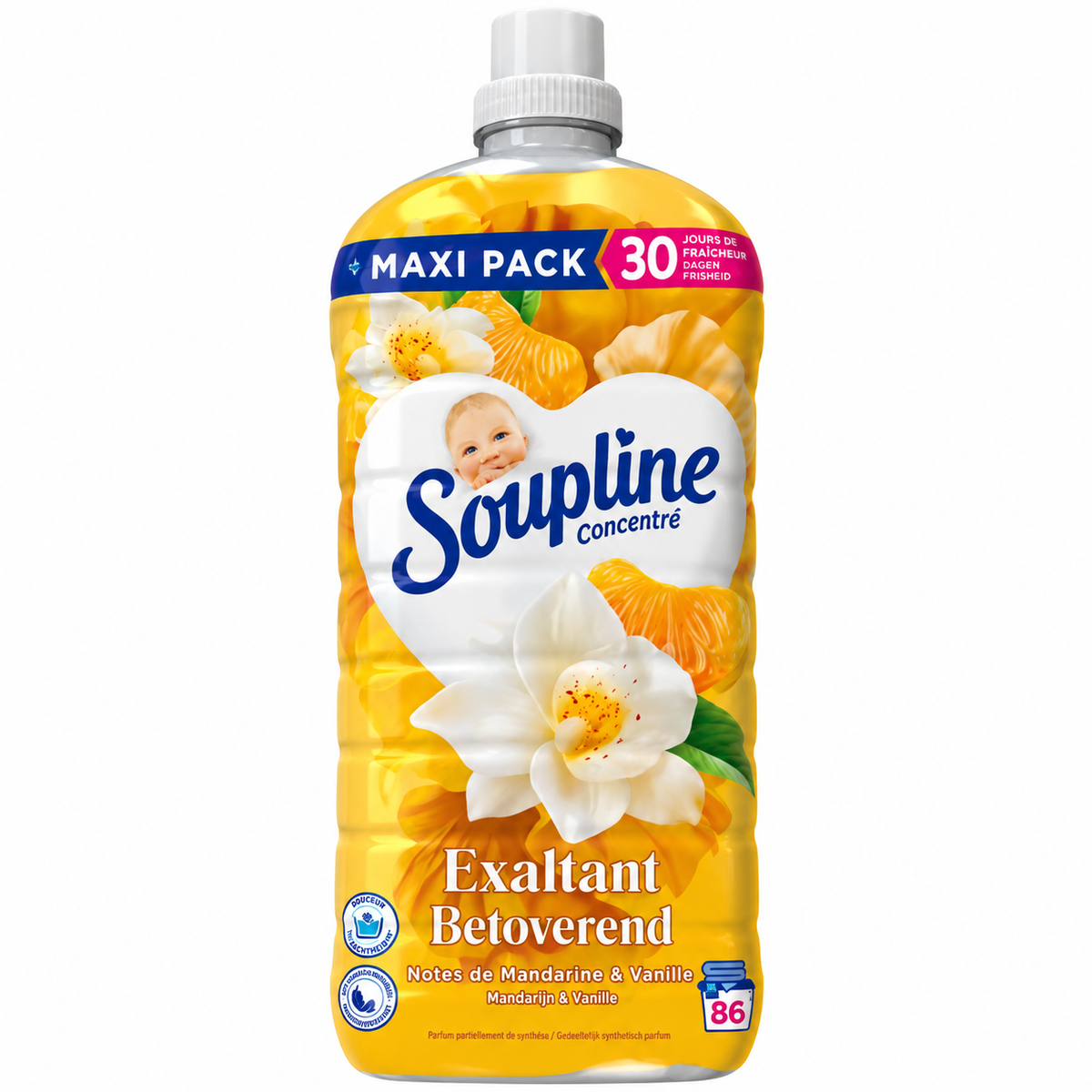 SOUPLINE CONCENTRÉ – ADOUCISSANT MANDARINE & VANILLE – 1,8 L – 86 LAVAGES