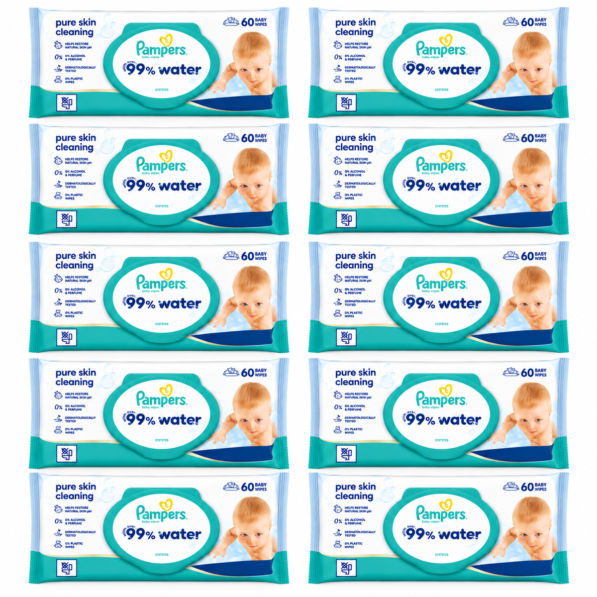 PAMPERS 99% WATER PURE SKIN CLEANING – 60 LINGETTES BÉBÉ