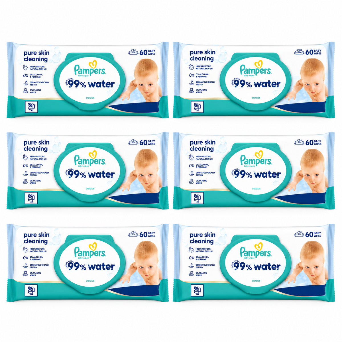 PAMPERS 99% WATER PURE SKIN CLEANING – 60 LINGETTES BÉBÉ